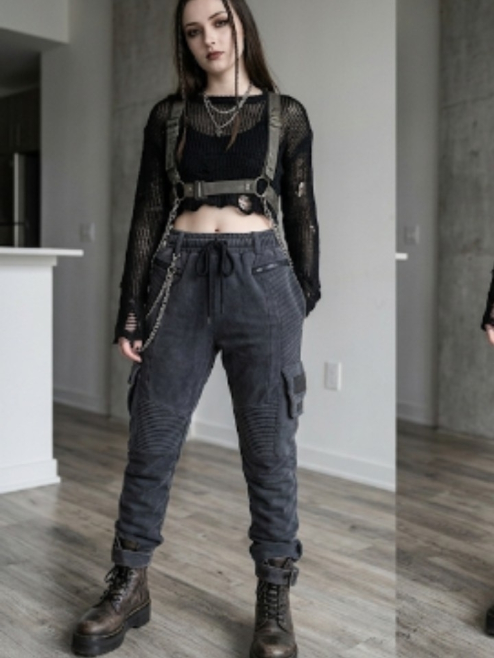 Like New Dolls Kill Darker Wavs Grey Cargo Jogger Pants Utility Streetwear XS